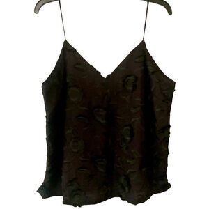 Womens Ophelia Roe Black Textured Lined Size L V-Neck Camisole Embroidered Top